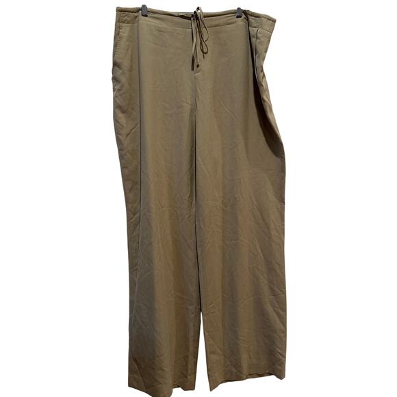 Ellen Tracy 100% Silk Tan Pants sz L Wide Leg Silk Pants - Picture 1 of 8